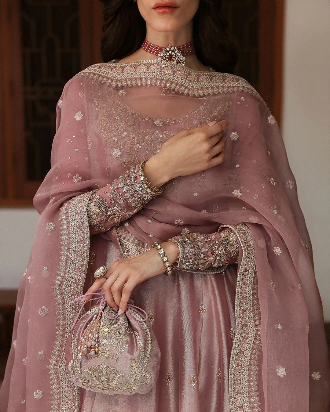Halina - Faiza Saqlain Pakistani fashion outfit in pink tones.